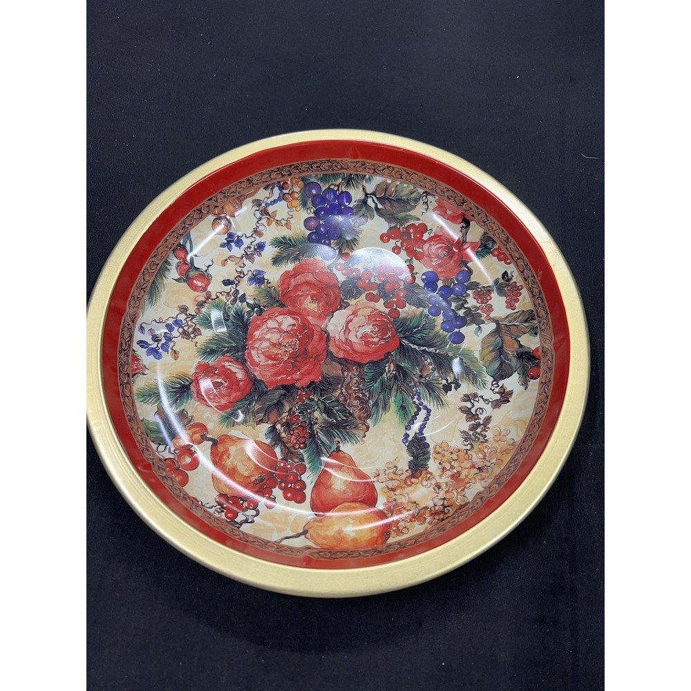 Vintage metal serving bowl Christina Ladas Sweden floral round pictura 1995